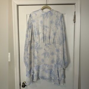 EXPRESS Blue and White Floral Tiered Ruffle Dress